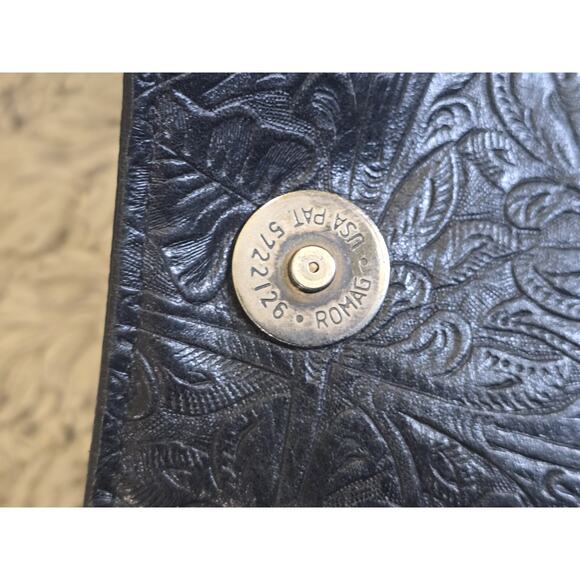 Nancy Bacich Womens Leather Floral Textures Shoulder Handbag‎ Black Brass VTG - Picture 6 of 10